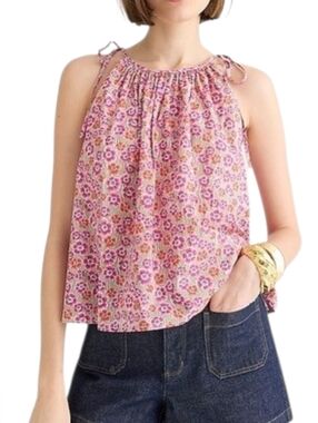 J. Crew Liberty Fabric Summer Top Size XL Pink Floral 100% Breathable Cotton